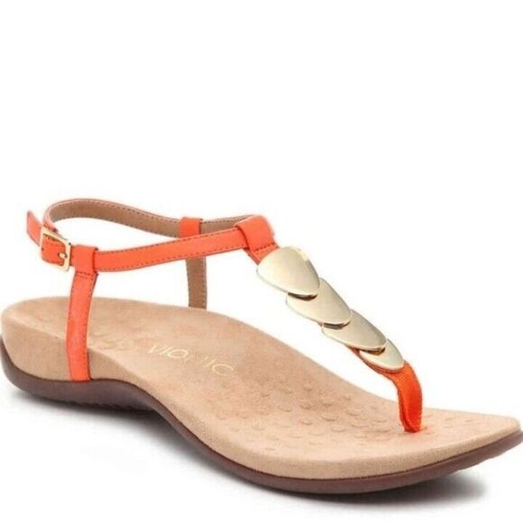 Vionic Rest Miami Gold Orange T Strap Sandals Shoes Size 6.5 Colorful Comfy - Picture 1 of 7